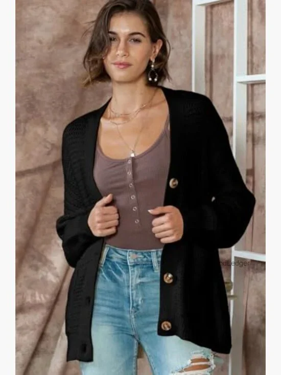 Chunky Knit Cardigan Open Front Long Sleeve V-Neck Loose Fit Sweater - Picture 3 of 7